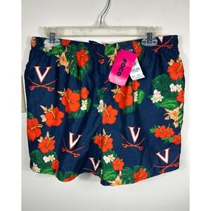 FOCO UVA Virginia Cavaliers Floral Swim Trunks Men's L Navy Hibiscus Board Short